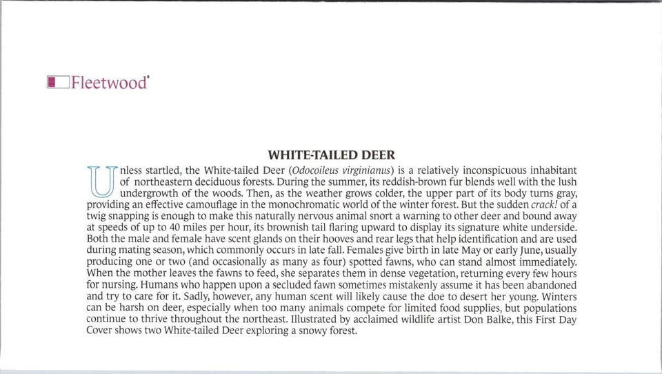 FDC 2005 SC #3899f Fleetwood Cachet, ciervo cola blanca - Nueva York NY - J18468 Foto 2 de 2