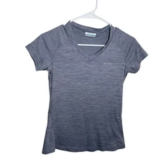 Columbia Shirt Women's XS Gray Short Sleeve V-Neck Athletic Shirt Active Top