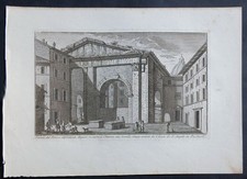 Stampa antica Giuseppe Vasi Roma XIX sec acquaforte veduta portico ottavia