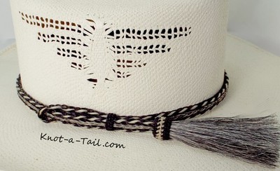 Horsehair hat band, Adjustable Cowboy hat band, BOLDER Gray-black-white design