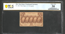 FR 1282 - 25c FIRST ISSUE Plain edges w/o monogram PCGS 30 VF - AT30