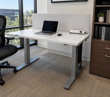 Haworth Nevi Electric Height Adjustable Standing Desk 64” White Sit Stand Desk