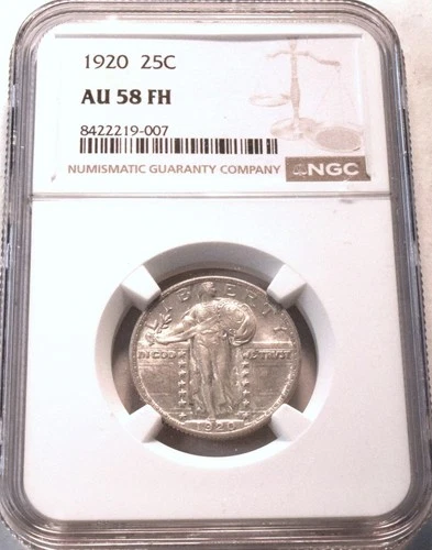 1920 25C NGC AU 58 FH Standing Liberty Silver Quarter Better Date Full Head Type