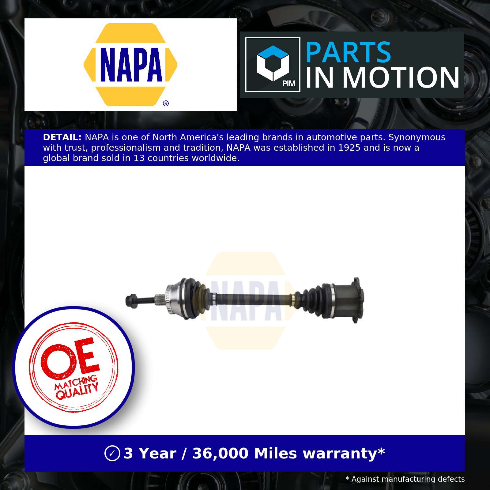 Drive Shaft fits AUDI A4 B7 2.0D Front 04 to 09 With ABS Driveshaft NAPA Quality