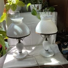 These Are VTG White Hobnail Milk Glass Hurricane Table Lamps.