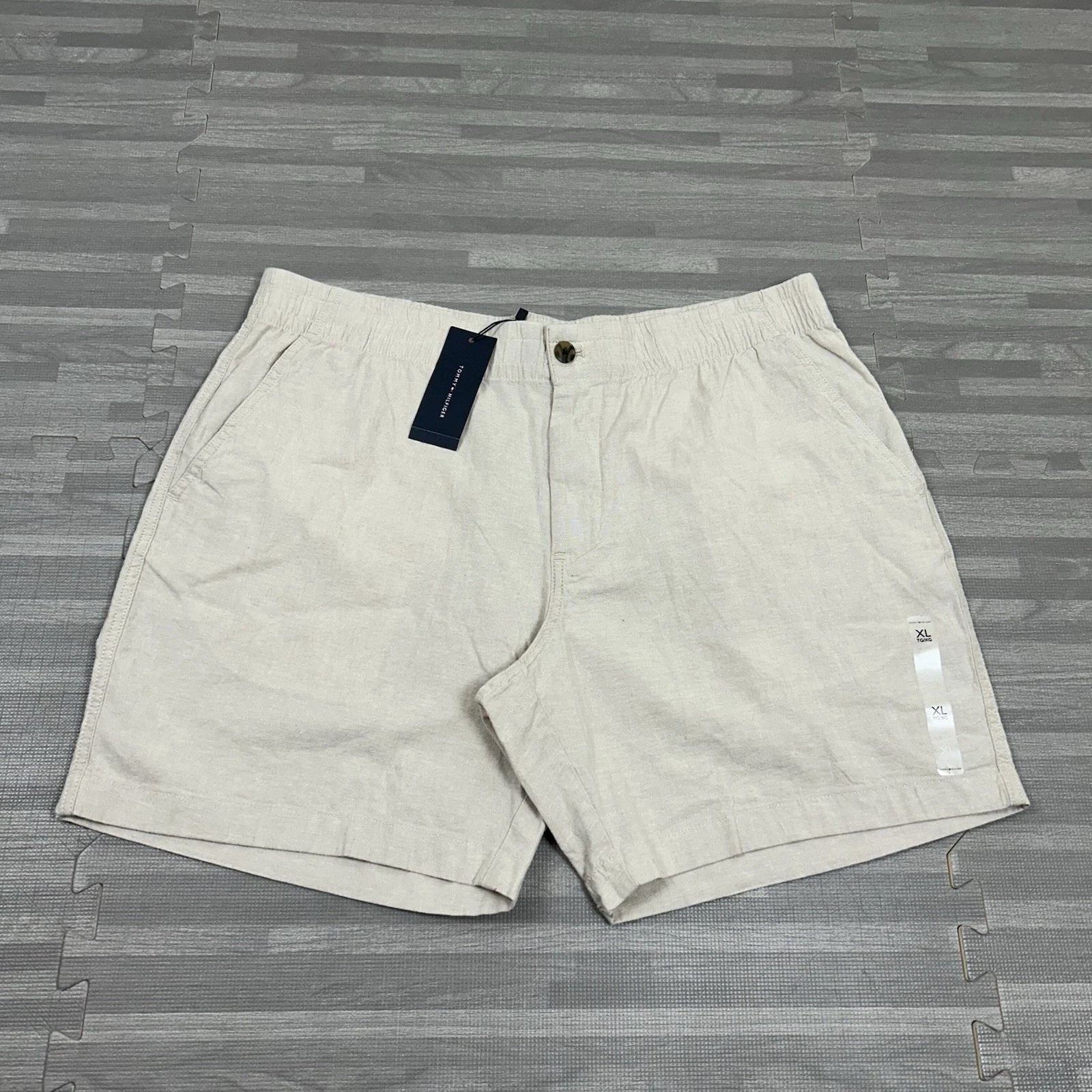 Tommy Hilfiger Linen Blend 7" Chino Shorts Mens Size XL Stretch Beige $89