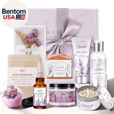 Gifts for Women, Lavender Bath and Body Gift Basket Relaxing Spa Self Care Gift,