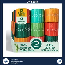 Bamboo Toilet Roll 12 Pack of 3 Ply Toilet Paper 300 Sheets per Roll | Compos...