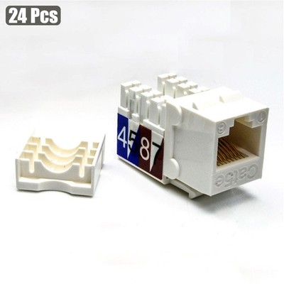 24Pcs Cat5E RJ45 Ethernet LAN Network Keystone Jack 110 Punch Down Snap-in White