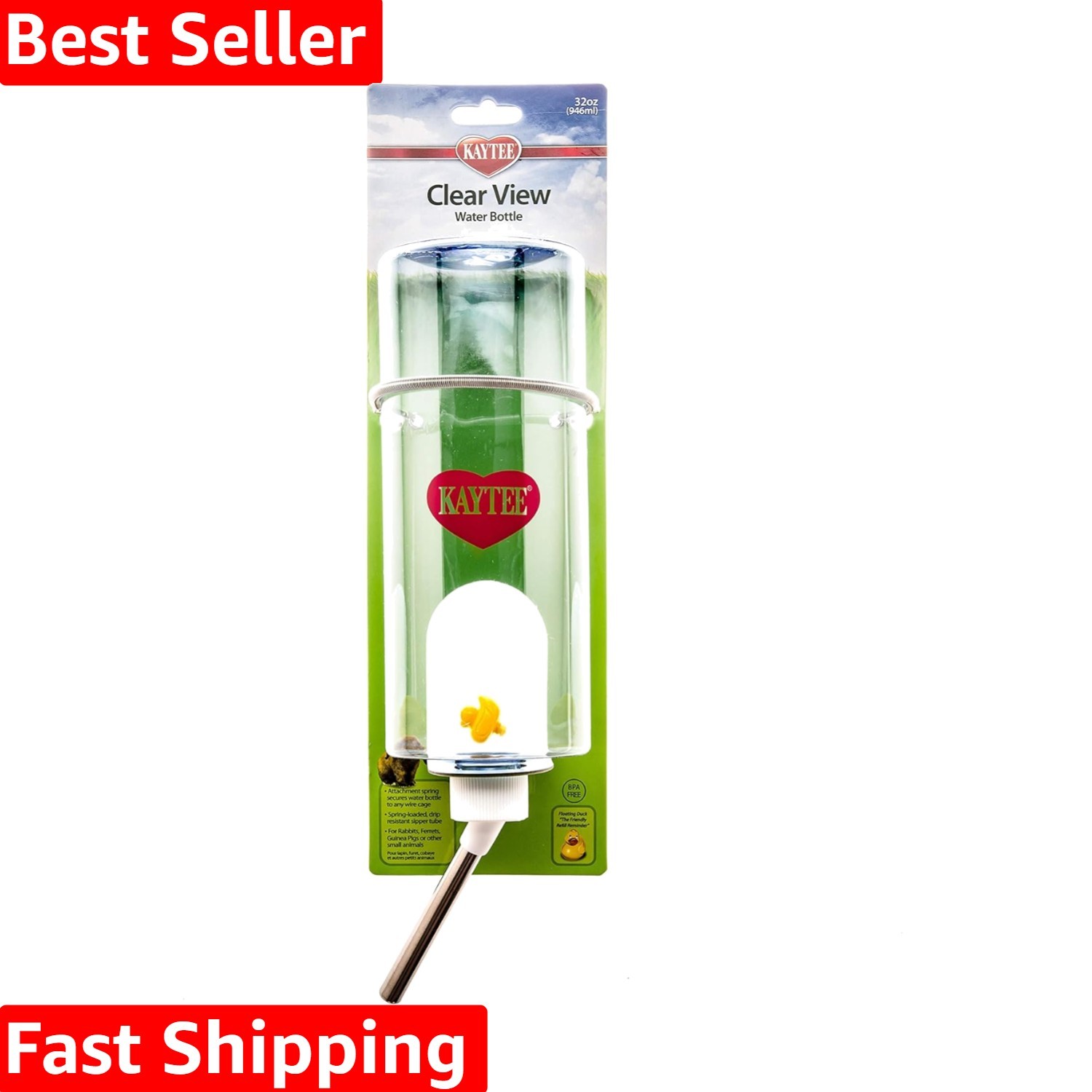 Clear View Water Bottle for Pet Rabbits, Ferrets, and Guinea