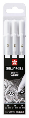 Sakura Gelly Roll White Gel Pens Set of 3 Fine Medium Bold 05 08 10