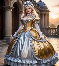 Steampunk Bustle Gold / Silver Prom Dress Short Sleeve Ball Gown Cosplay Gothic