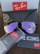 New Ray-Ban RB3025 Aviator Pilot Sunglasses Gun-colored Frame Purple Lens 58mm
