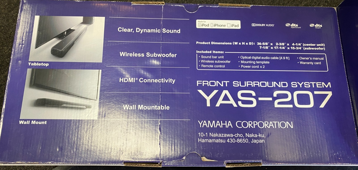 RARE Yamaha YAS-207 Front Surround System Soundbar, NEW (READ