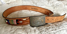 Handmade Western Style Leather Belt Cowboy Cowgirl USA MADE Sharp Brown Size 34"