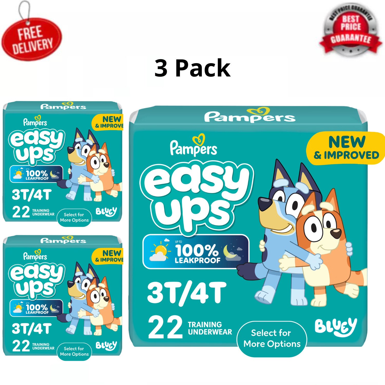 (3 Pack) Pampers Easy Ups Bluey Potty Training Pants Boys Si