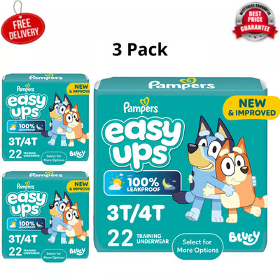 (3 Pack) Pampers Easy Ups Bluey Potty Training Pants Boys Size 3T-4T, 22 Count