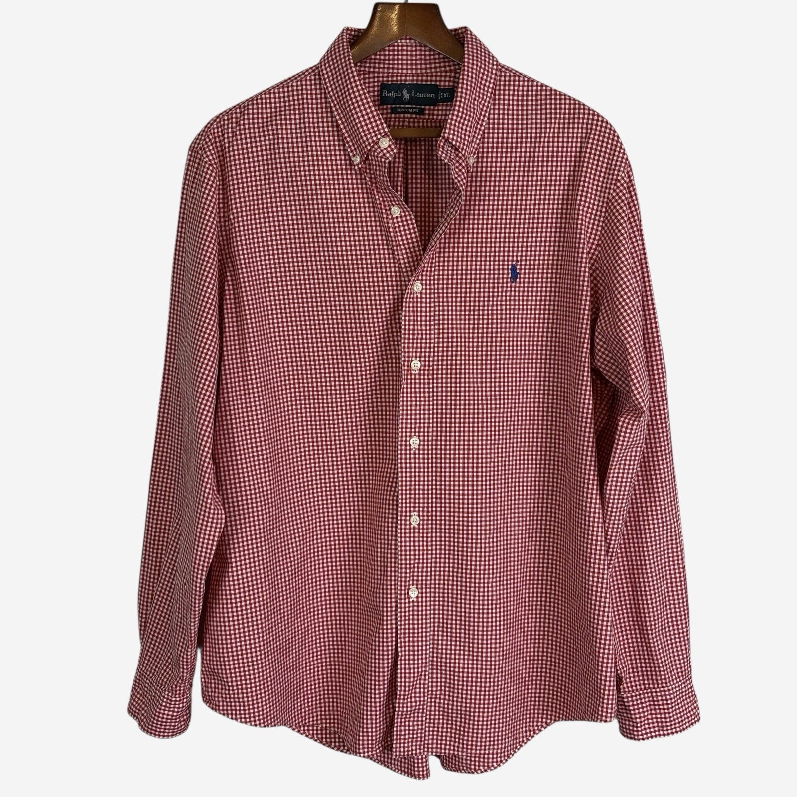Ralph Lauren Mens Red Gingham Long Sleeve Button Down Shirt XL Custom Fit