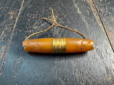 Vintage Doppel Fisch Achat Perle   Tibetischer Anhänger mit acht...