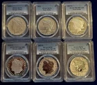 2023 MORGAN AND PEACE SILVER DOLLARS, 6-COIN SET, PCGS MS/PF/PR-70, SHIPS FREE