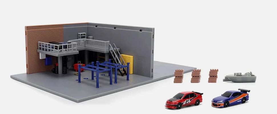 Garage Diorama Jada Toys Fast and Furious avec 2 voitures miniatures