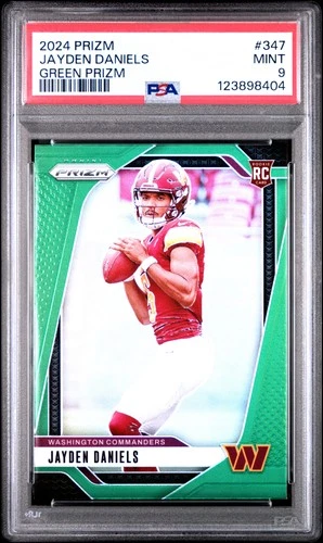 2024 PANINI PRIZM GREEN PRIZM #347 JAYDEN DANIELS ROOKIE RC PSA 9