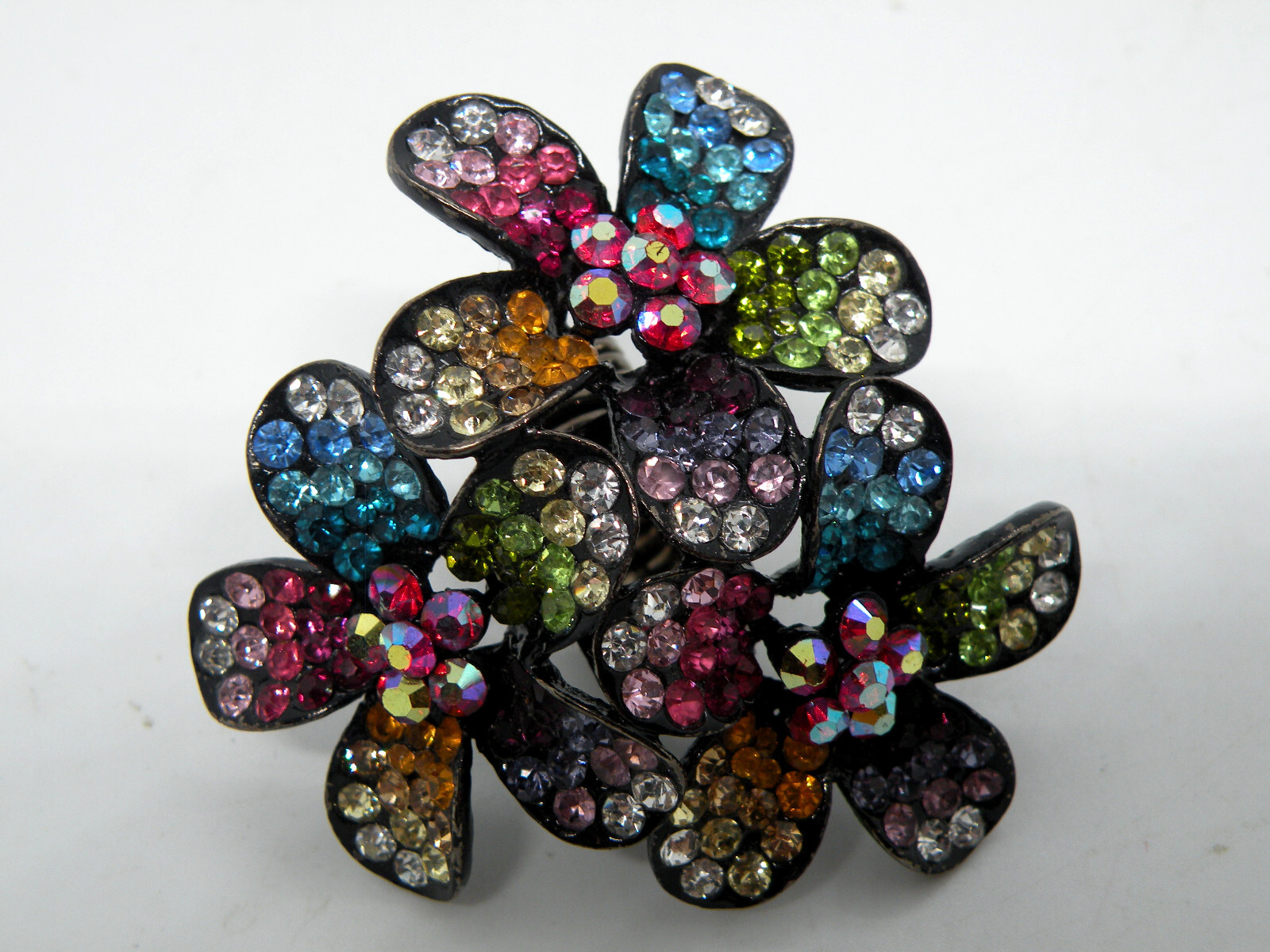 SO Signed Flower Multicolor Chunky Rhinestone Gun… - image 1