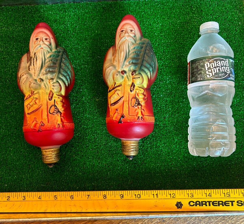 Vintage (2) Father Christmas Figural Light Bulb, 8 Inch, Japan, Working