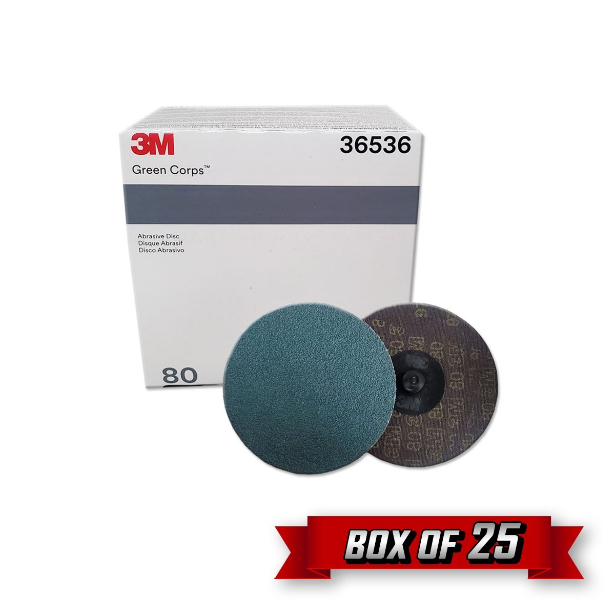 3M 36536 Green Corps Roloc Disc, TR, 3.000" x 80 Grit (Replaces 01406) {25pk}
