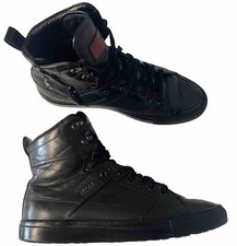 Rare Hugo Boss  45 / UK 11 Black Futurism High Top Leather Trainers Shoes Hi