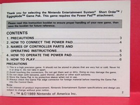 SHORT ORDER EGG-SPLODE! Instruction Manual - No Game NES Nintendo