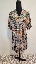 Shein Multicolored Abstract Novelty Print Wrap Top Dress Womens VCAY Cruise Lg