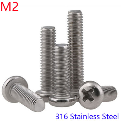 M2 316 Stainless Steel Phillips Pan Head Screws DIN 7985A Machine Thread BOLTS