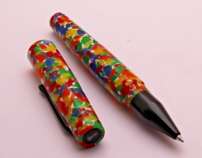 Stylo Roller Fait Main En Acrylique Vazir 'Crushed Candy' - Garniture Bleue - Finitions Or - Neuf Dans Sa Boîte