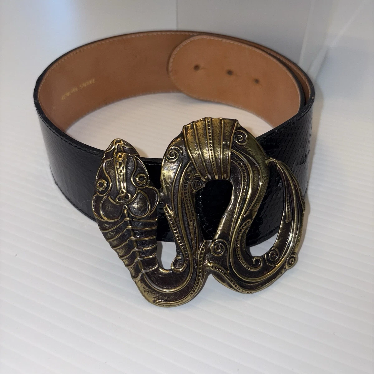 Ceinture Large Femme En Cuir Véritable Et Peau De Serpent - Taille M/38 - Style Bohème - Occasion Excellente