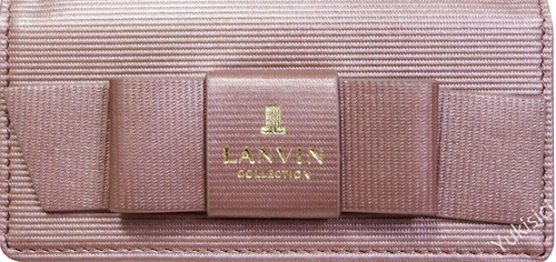 LANVIN Collection Bifold Wallet Ribbon Bow Gold Logo Pearl Pink Cow Leather NIB - Picture 10 of 14