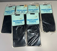 Vtg Lot/6 Textured Knee Hi  s Nylon Stockings Wide Comfort Top 9-11 Black NOS