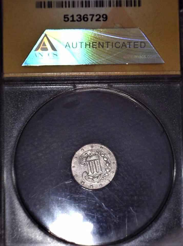 1859 Silver Three Cent, ANACS AU58, Fun Piece - Image 2 of 2