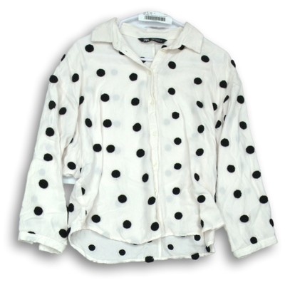 Zara Womens White Black Polka Dot Long Sleeve Button Front Blouse Top Size M