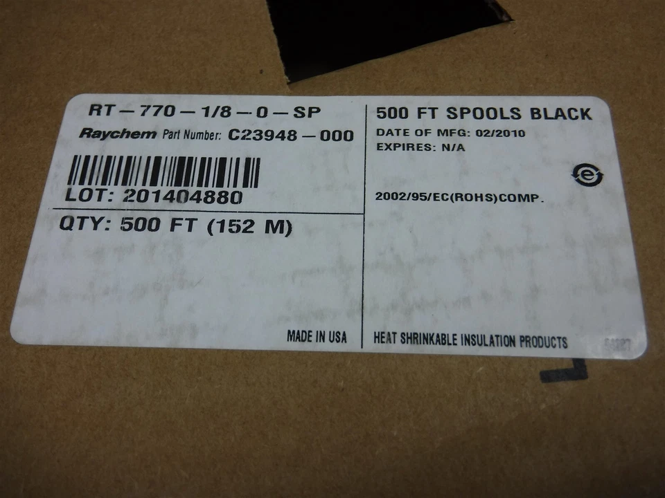 Nuevo tubo termorretráctil de fluoropolímero Raychem TYCO RT770-1/8-0-SP de 500 pies nuevo M11 Foto 2 de 4