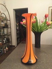 Vase Glasvase Dunkelblau Orange Murano 38 cm nicht Benutzt