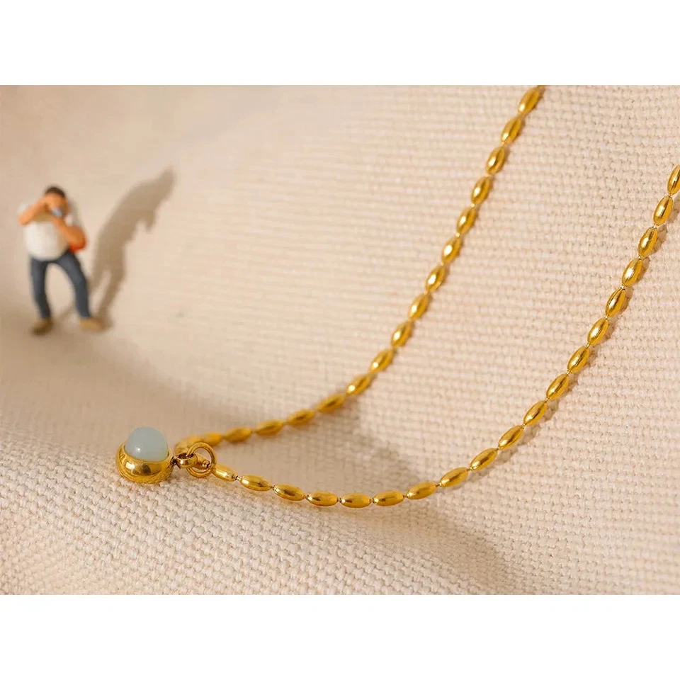 Damen schöne Grüne Kristalle Aventurin 18k vergoldet Edelstahl Frauen Wasserfest - Bild 4 von 4