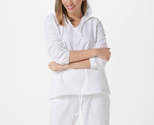 Belle Beach by Kim Gravel French Terry Sweatshirt w Drawstring - White - XS
