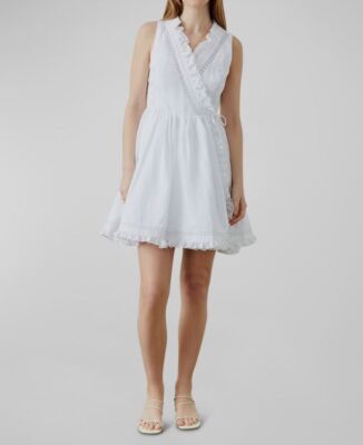 Joslin Women's White Linen Ruffled Faux Button-Front Amella Dress Size 2 |  eBay