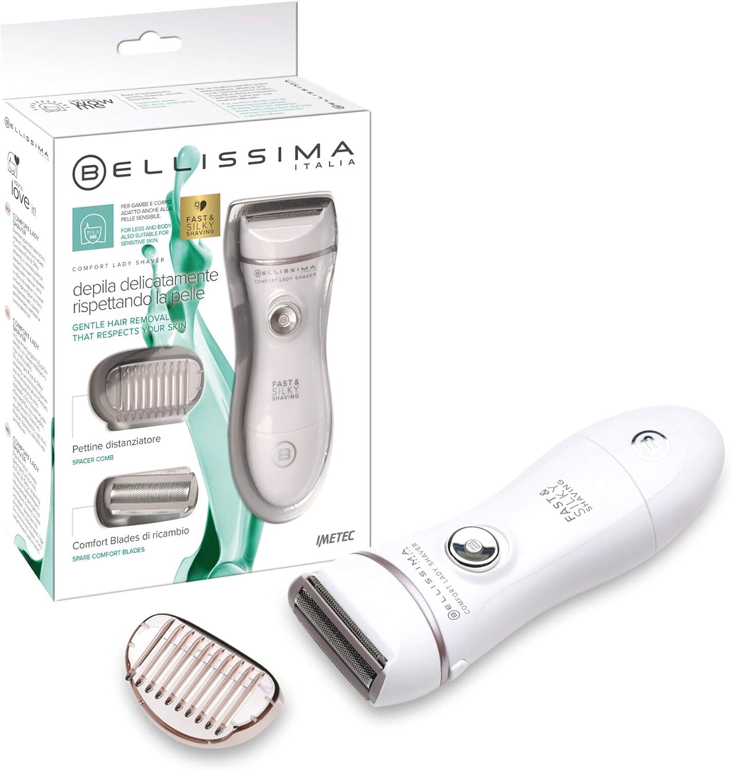Bellissima Imetec Comfort Lady Rasoio Elettrico per Donna, Lame Arrotondate...