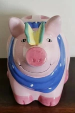 Vintage CoCo Dowley Brand PIG with Butterfly on Nose Cookie Jar PINK Ceramic Jar