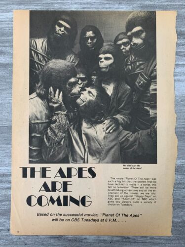1974 PLANET OF THE APES 8x11" Print Ad VG 4.0 The Apes are Coming TV Series - Picture 1 of 1
