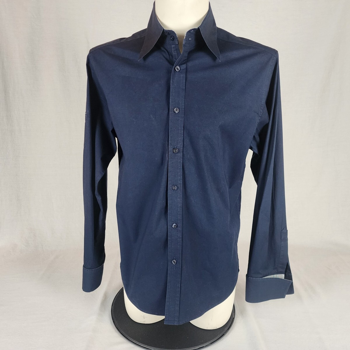 navy blue french cuff dress shirt 7Diamonds Large Men's Size:16.5 / l