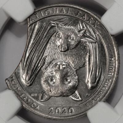 2020 NGC MS61 15% Curved Clip American Samoa Park Bat Quarter Mint