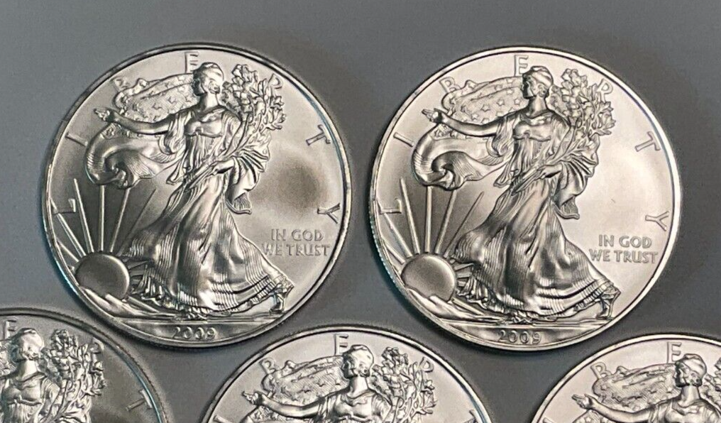 Lot of Five 2009 1 oz .999 Fine Silver American Silver Eagle Dollar Coins eBay
